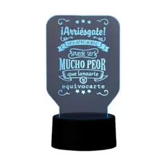 GENERICO - Lampara touch 3D Frase ¡Arriésgate!... De 7 Colores