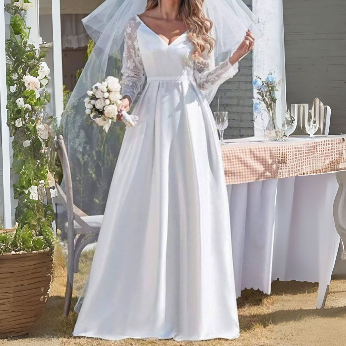 ARRAKASTA - Vestido de novia con mangas bordadas