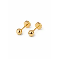JIREH JOYAS - Aros Bolita Abridores 4mm N3 Oro 14K A Presión Bebé Niña Hipoalergénicos