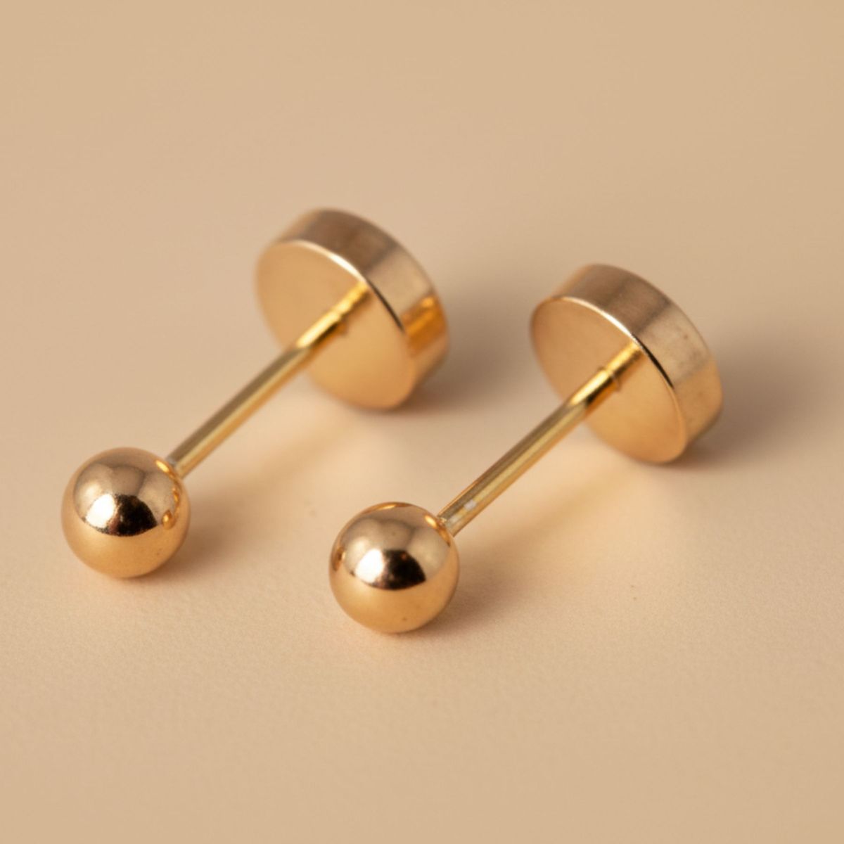 JIREH JOYAS - Aros Bolita Abridores 4mm N3 Oro 14K A Presión Bebé Niña Hipoalergénicos