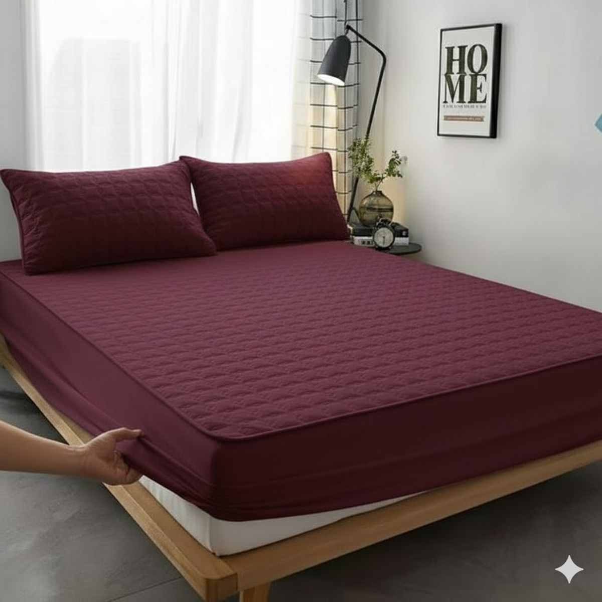 GENERICO - TOPER CUBRECOLCHON  VINO TINTO KING protector impermeable 2 funda de almohada