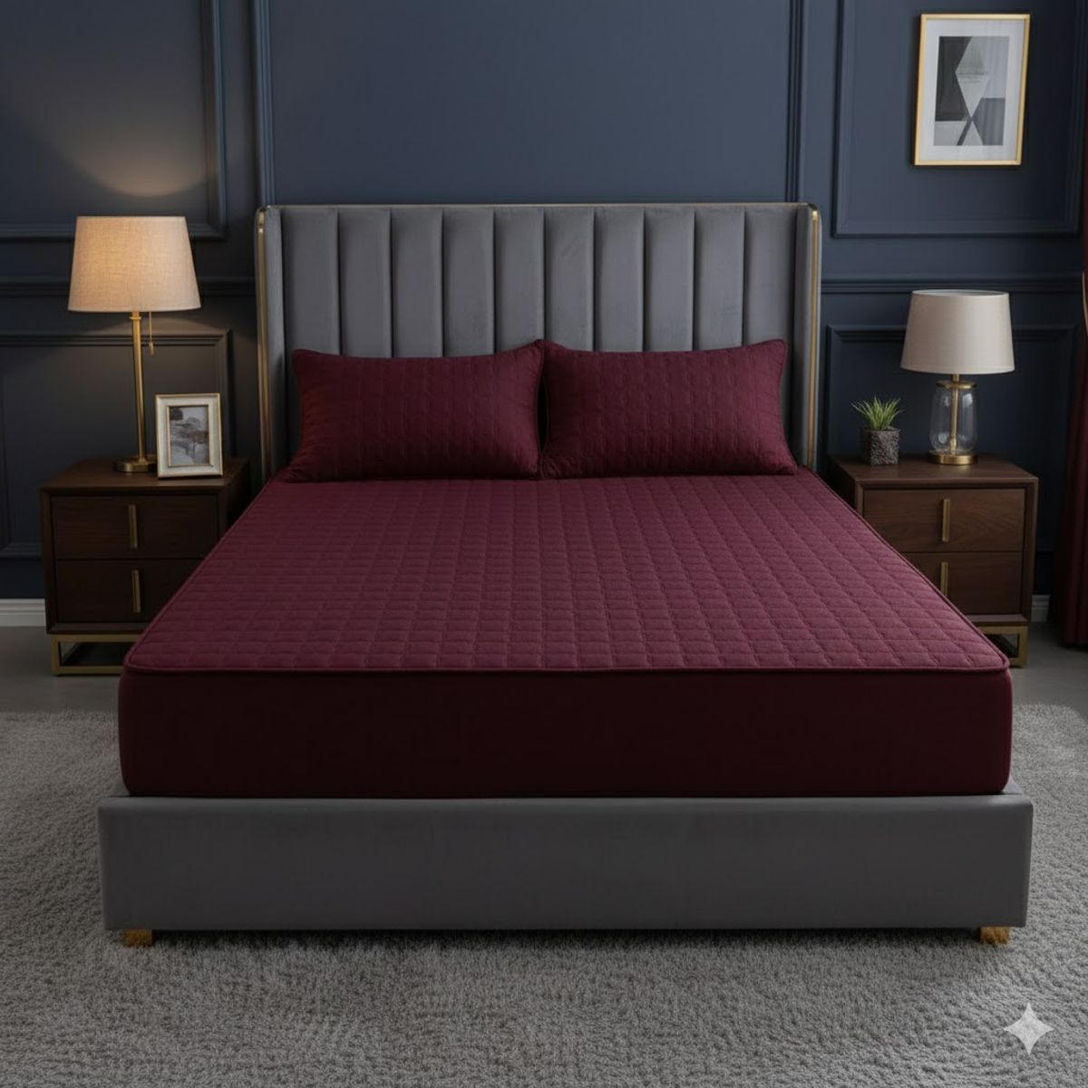 GENERICO - TOPER CUBRECOLCHON  VINO TINTO KING protector impermeable 2 funda de almohada