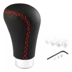 GENERICO - Pomo Palanca Cambios Cuero Negro Hilo Rojo Universal Pc0834