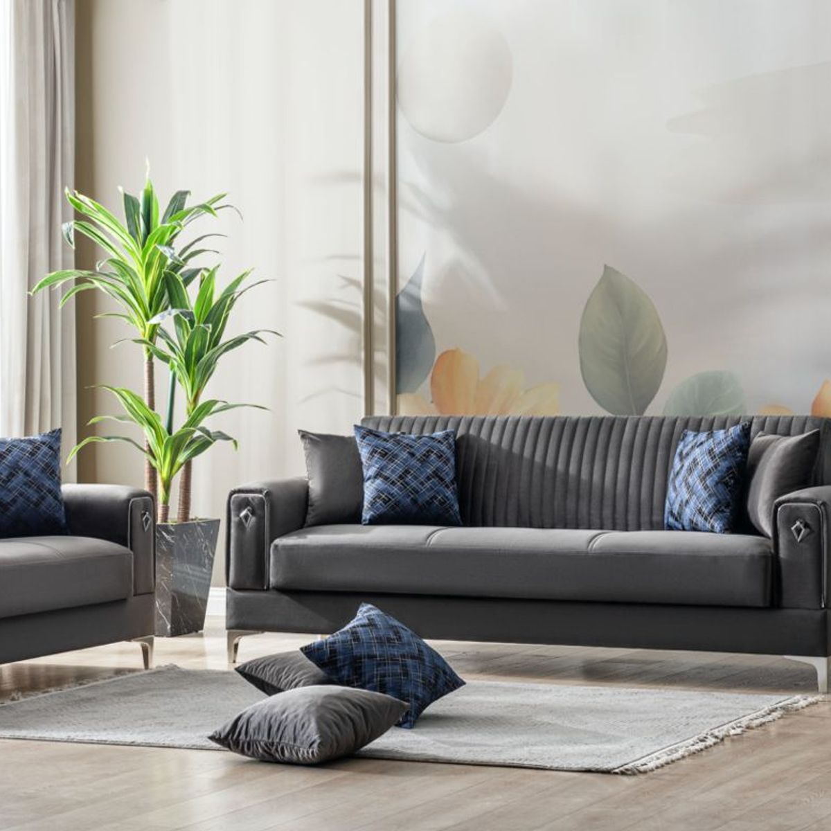 GENERICO - Set Sofa Camas Serra para Living Gris 3+2+1 cuerpos