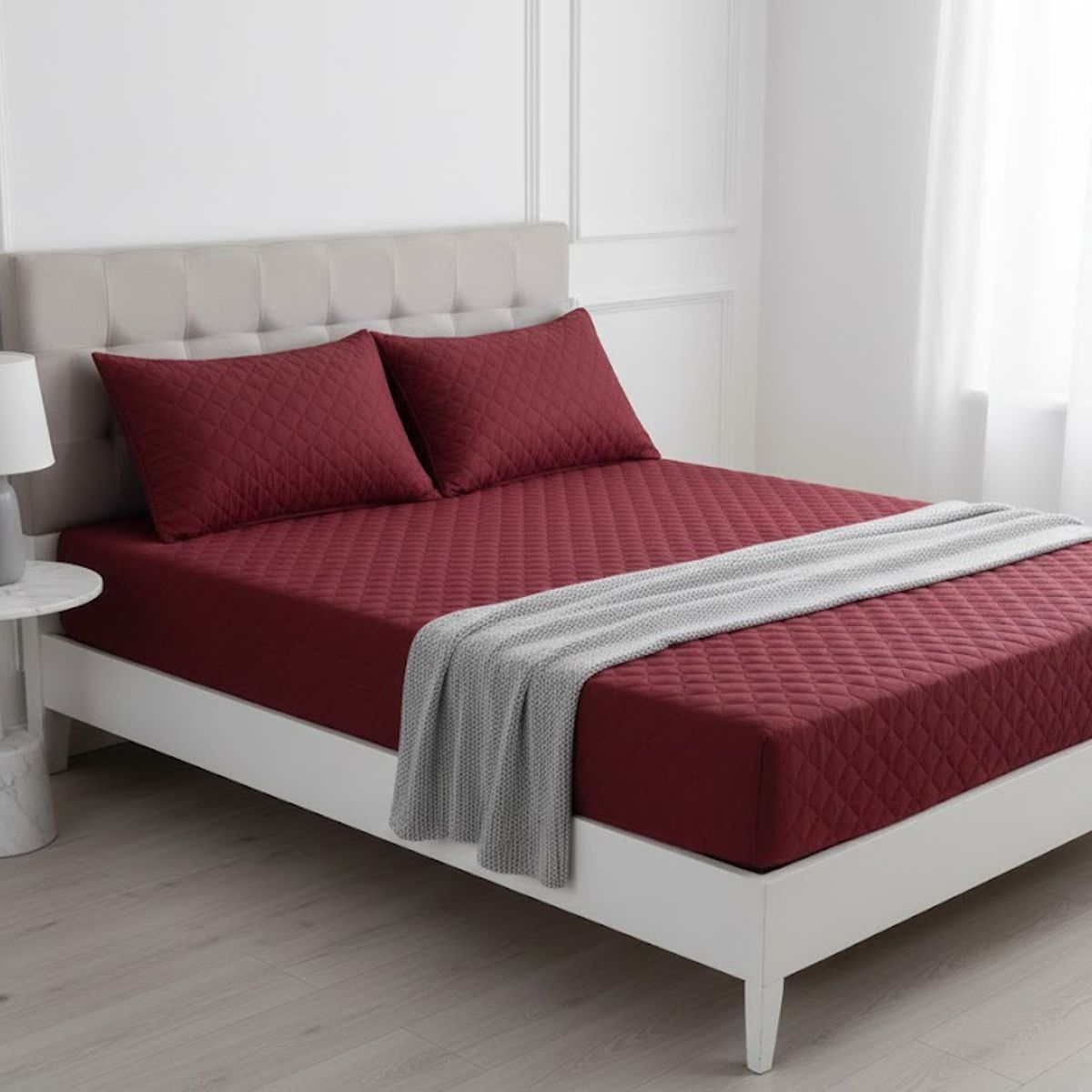 GENERICO - TOPER CUBRECOLCHON ROJO VINO SUPER KING protector impermeable 2 funda de almohada RS