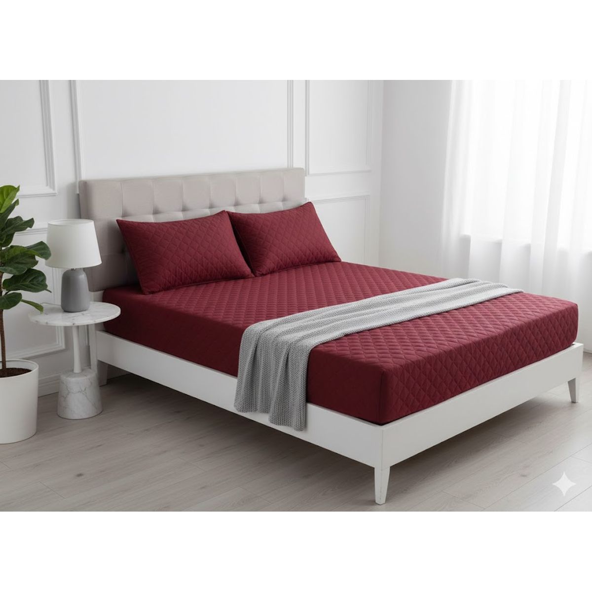 GENERICO - TOPER CUBRECOLCHON ROJO VINO SUPER KING protector impermeable 2 funda de almohada RS