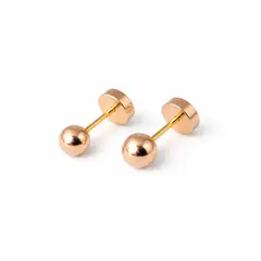 JIREH JOYAS - Aros Bolita Abridores 6.5 mm N7 Oro 14K A Presión Bebé Niña Hipoalergénicos