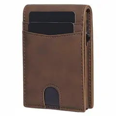 ITERLEVE - Billetera Tarjetero Cuero Bloqueo Rfid Bifold +caja Regalo Café Liso