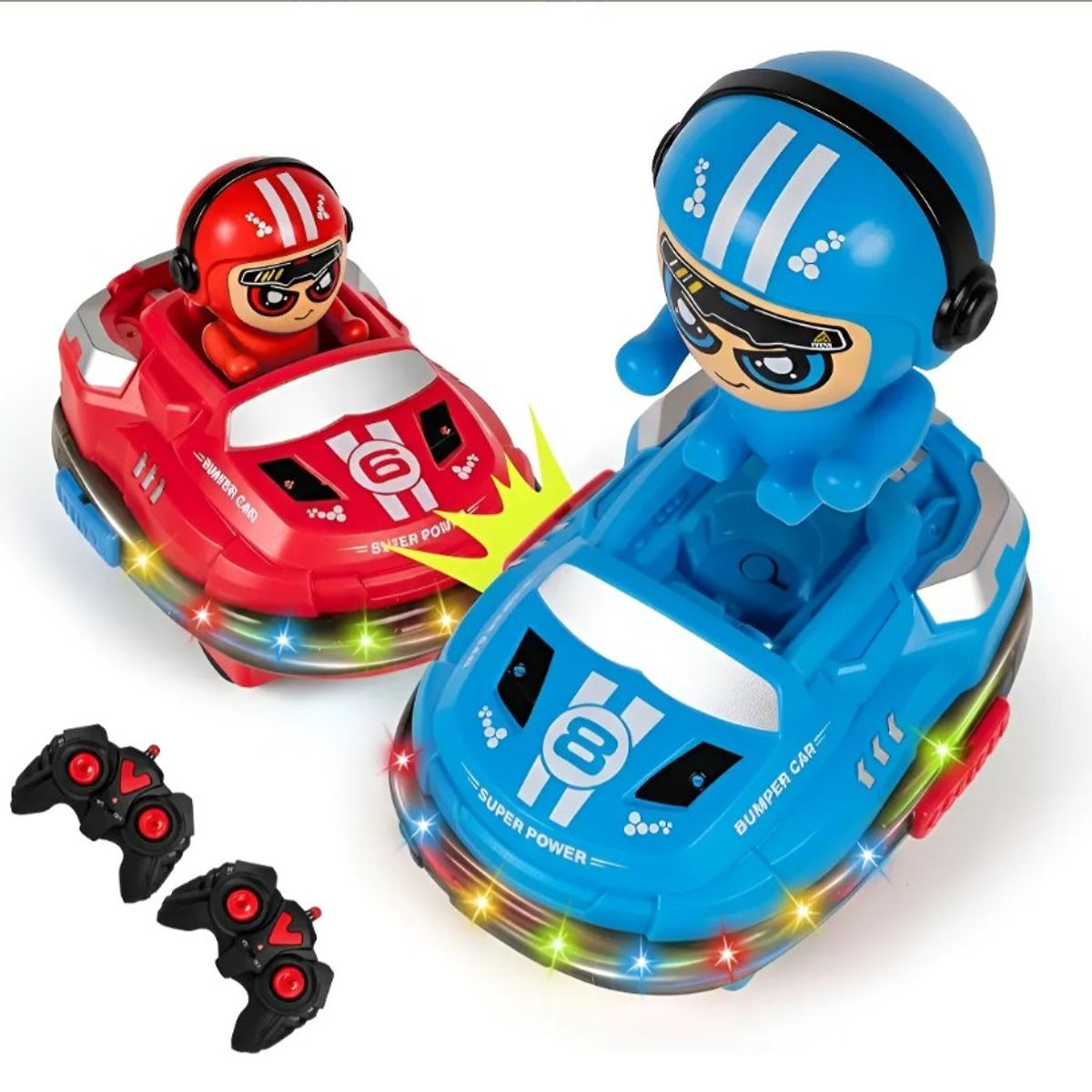 JUGUETERIA - Set de Autos Chocadores a Control Remoto el Piloto Salta blanco luz sonido y humo