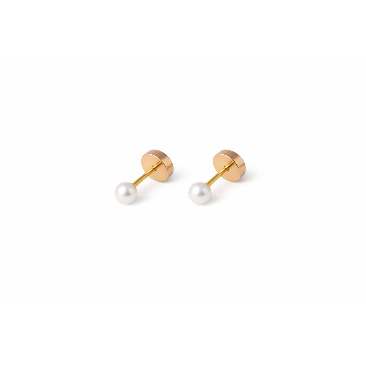 JIREH JOYAS - Aros Abridores Perla Casquillo 4mm N1 Oro 14K A Presión Bebé Niña Primeros Aros