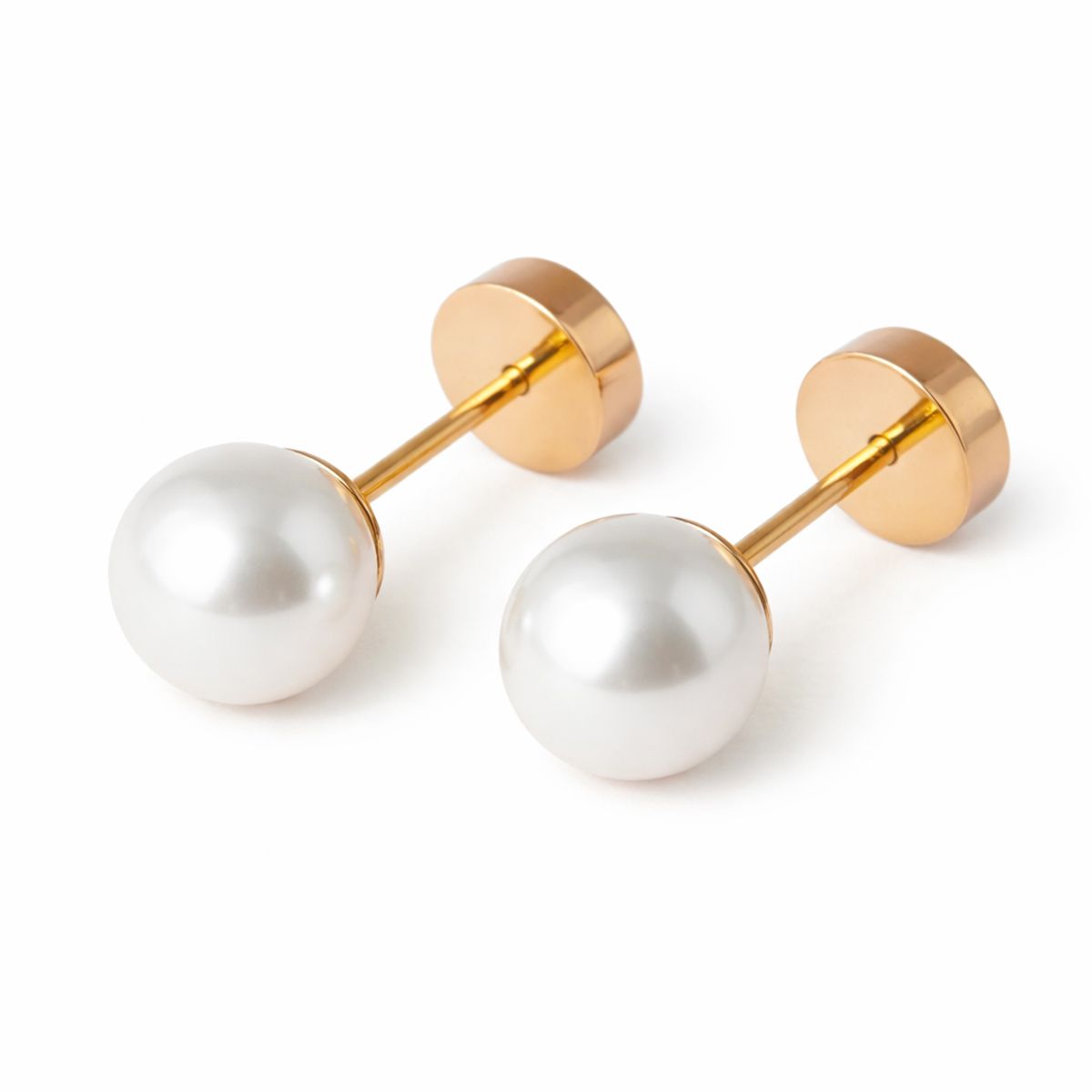 JIREH JOYAS - Aros Abridores Perla Casquillo 5mm N2 Oro 14K A Presión Bebé Niña Primeros Aros
