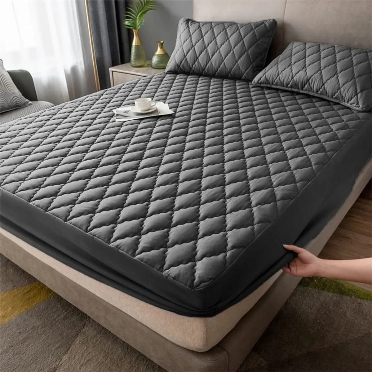 GENERICO - TOPPER CUBRECOLCHON IMPERMEABLE 2 PLAZA UNICOLOR CON 2 FUNDA