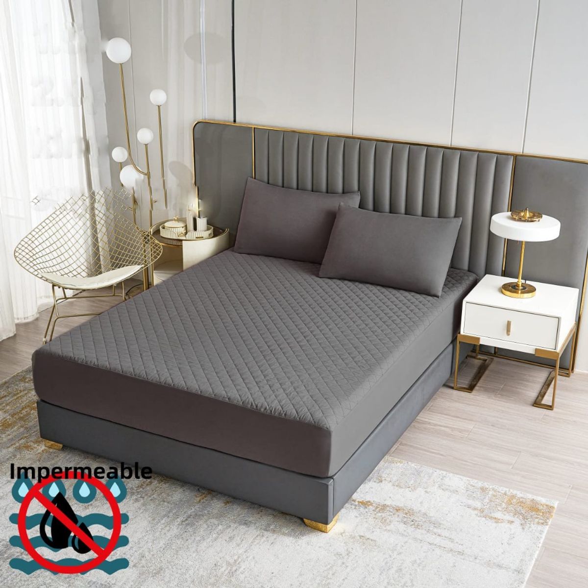 GENERICO - TOPPER CUBRECOLCHON IMPERMEABLE 2 PLAZA UNICOLOR CON 2 FUNDA