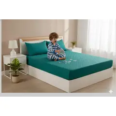 GENERICO - TOPPER CUBRECOLCHON IMPERMEABLE 2 PLAZA TURQUESA CON 2 FUNDA