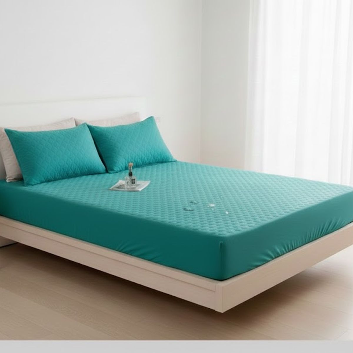 GENERICO - TOPPER CUBRECOLCHON  IMPERMEABLE 2 PLAZA TURQUESA CON 2 FUNDA