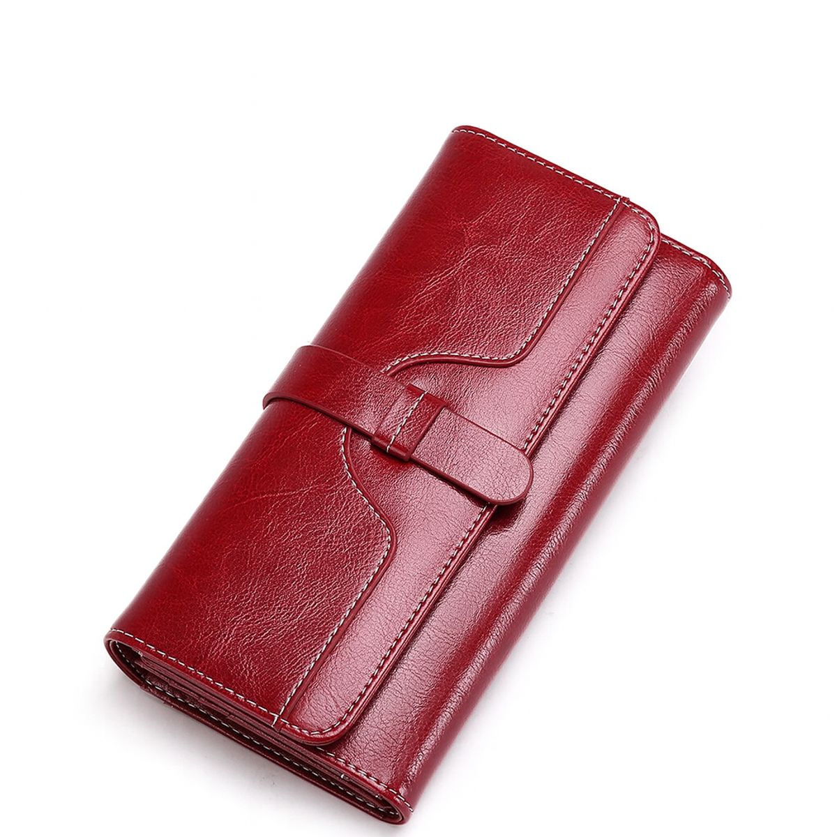 ITERLEVE - Billetera Cartera Larga Cuero Roja Porta Celular Con Cierre