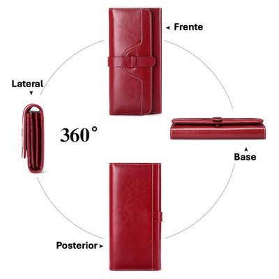 Imagen 2 del producto Billetera Cartera Larga Cuero Roja Porta Celular Con Cierre
