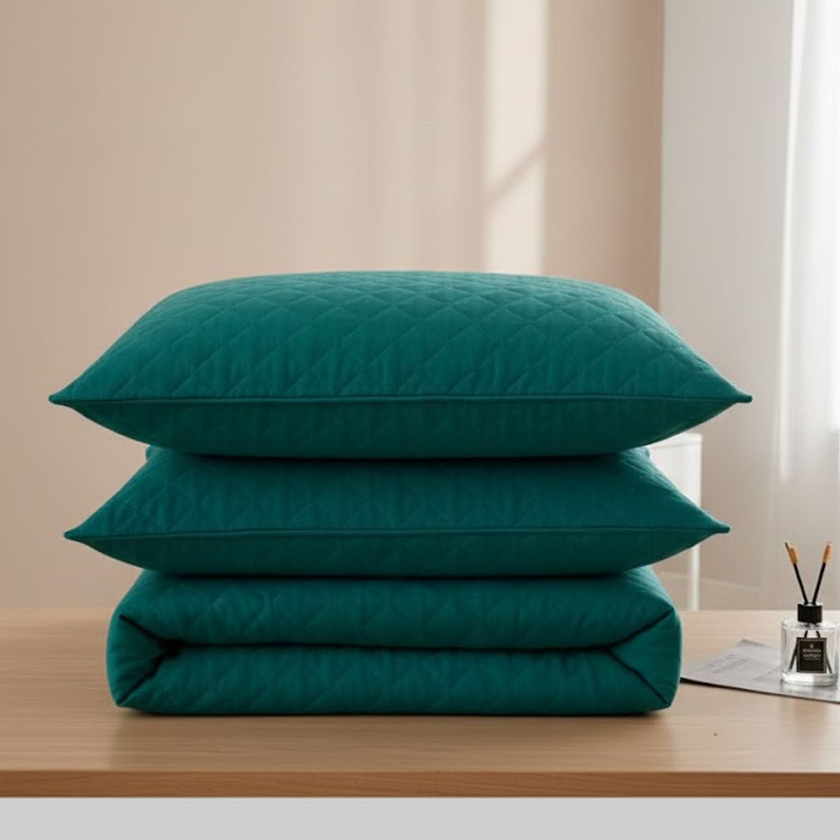 GENERICO - TOPPER CUBRECOLCHON  IMPERMEABLE SUPER KING TURQUESA CON 2 FUNDA