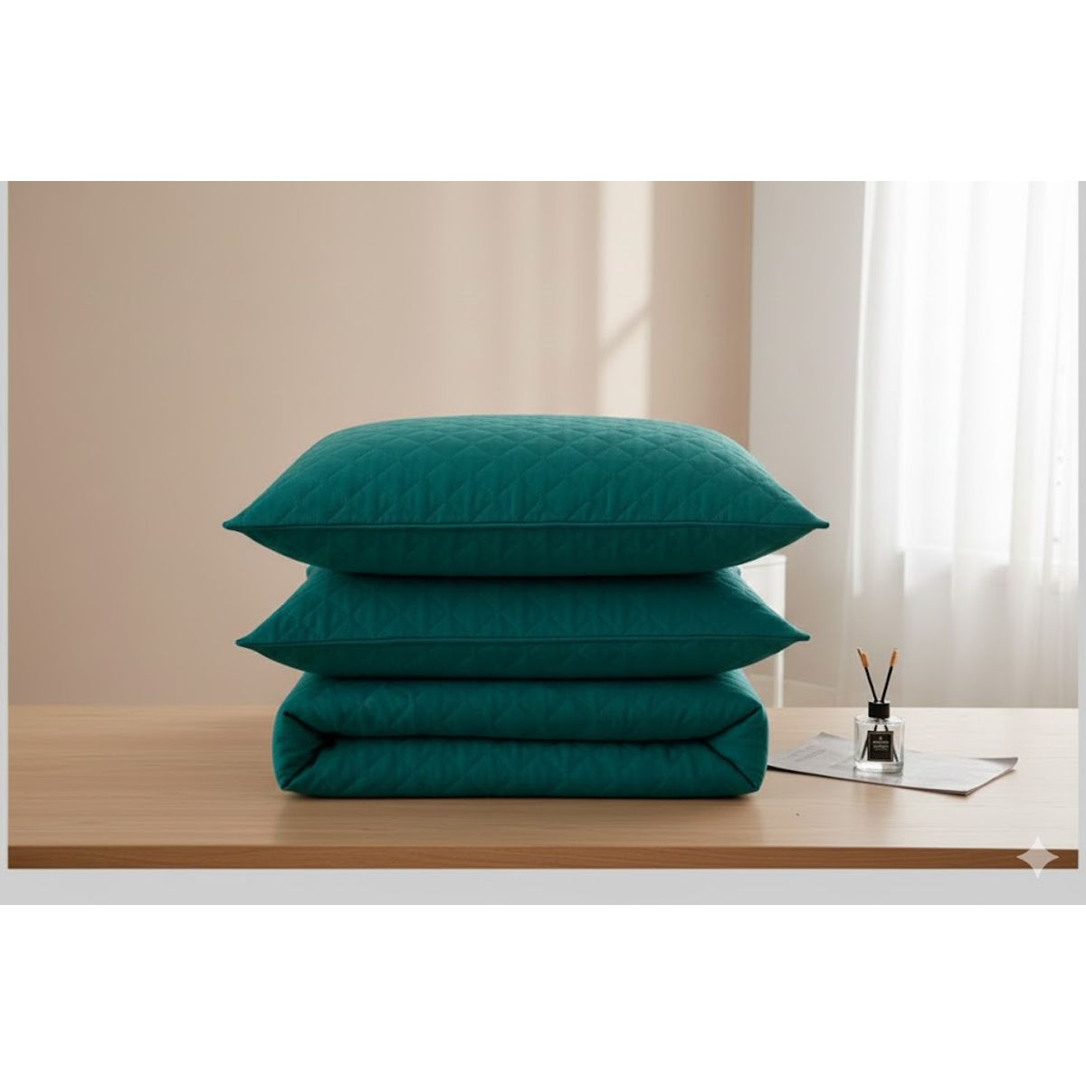 GENERICO - TOPPER CUBRECOLCHON  IMPERMEABLE SUPER KING TURQUESA CON 2 FUNDA