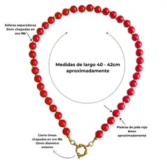 ELBAULDEJUMA - Gargantilla choker jade rojo natural chapado en oro 18k Terranova
