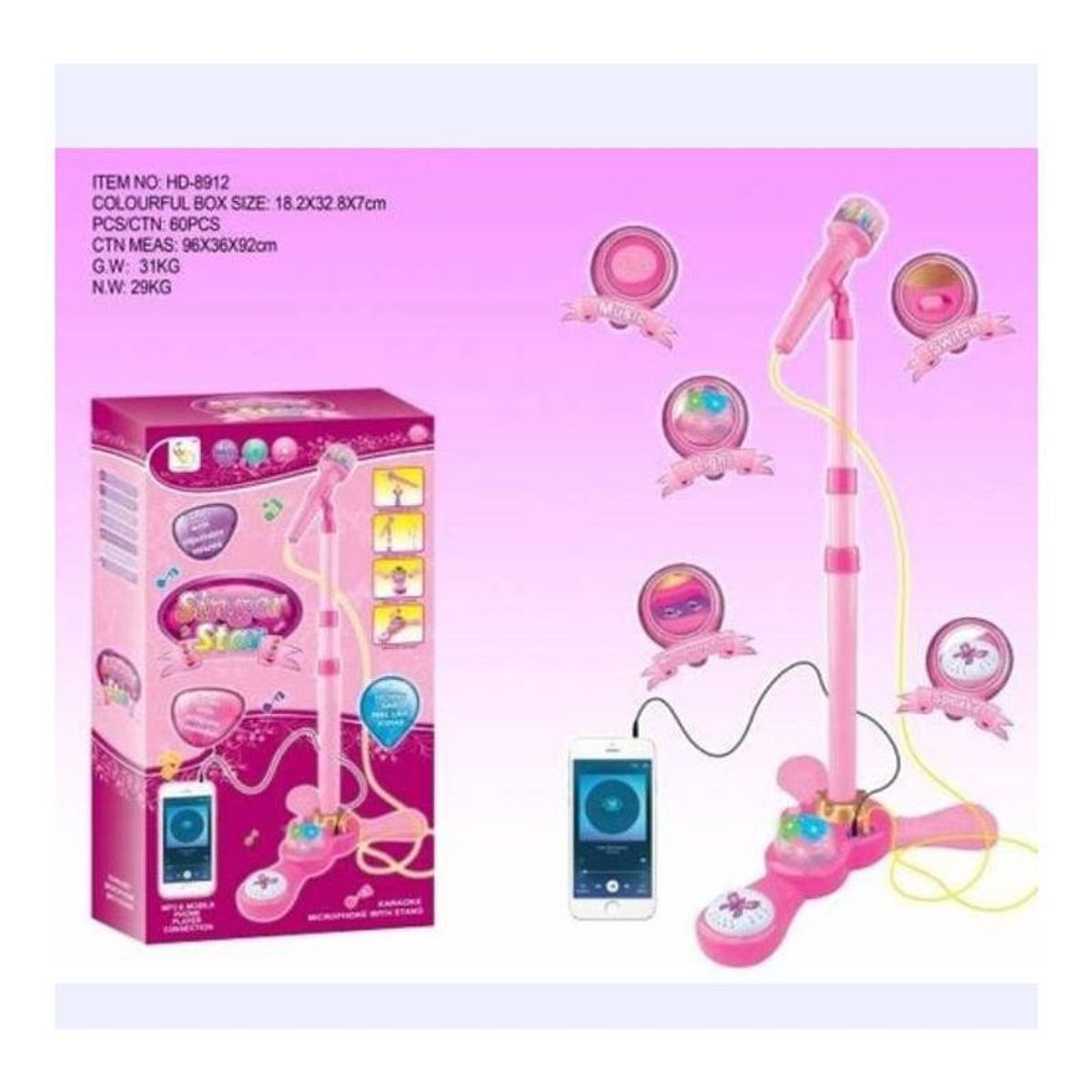 GENERICO - Microfono Pedestal Juguete Mp3 Con Luces Infantil Rosado…
