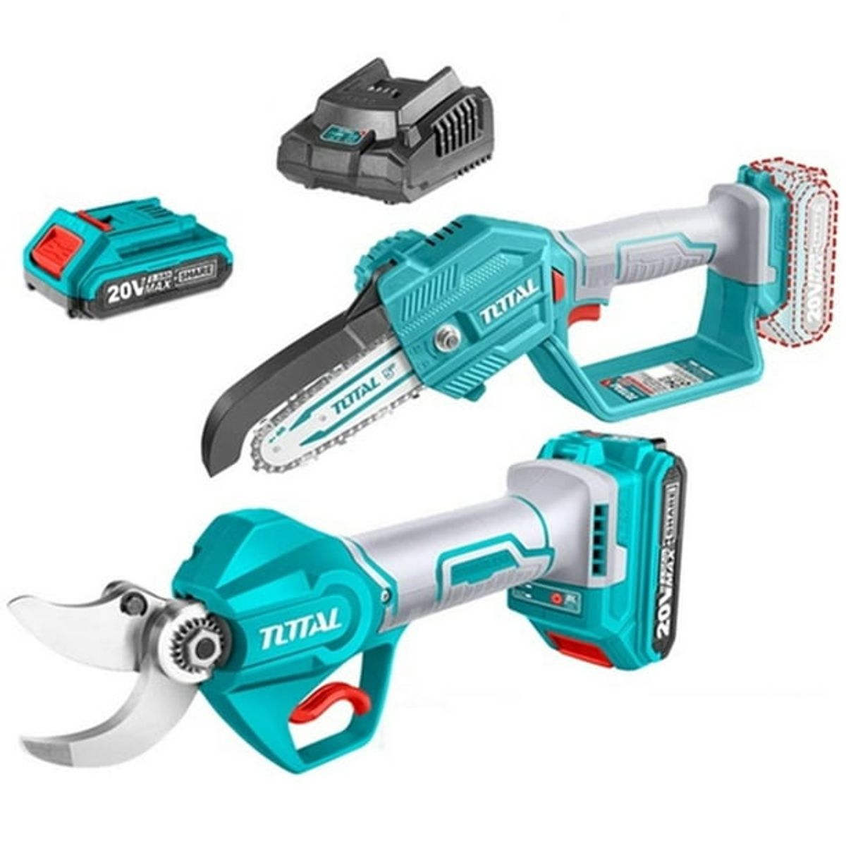 TOTAL - Kit Motosierra  Tijera De Podar  2bat 2ah Jardin 20v Total