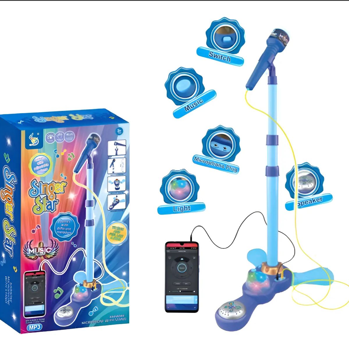 GENERICO - Microfono Pedestal Juguete Mp3 Con Luces Infantil Azul