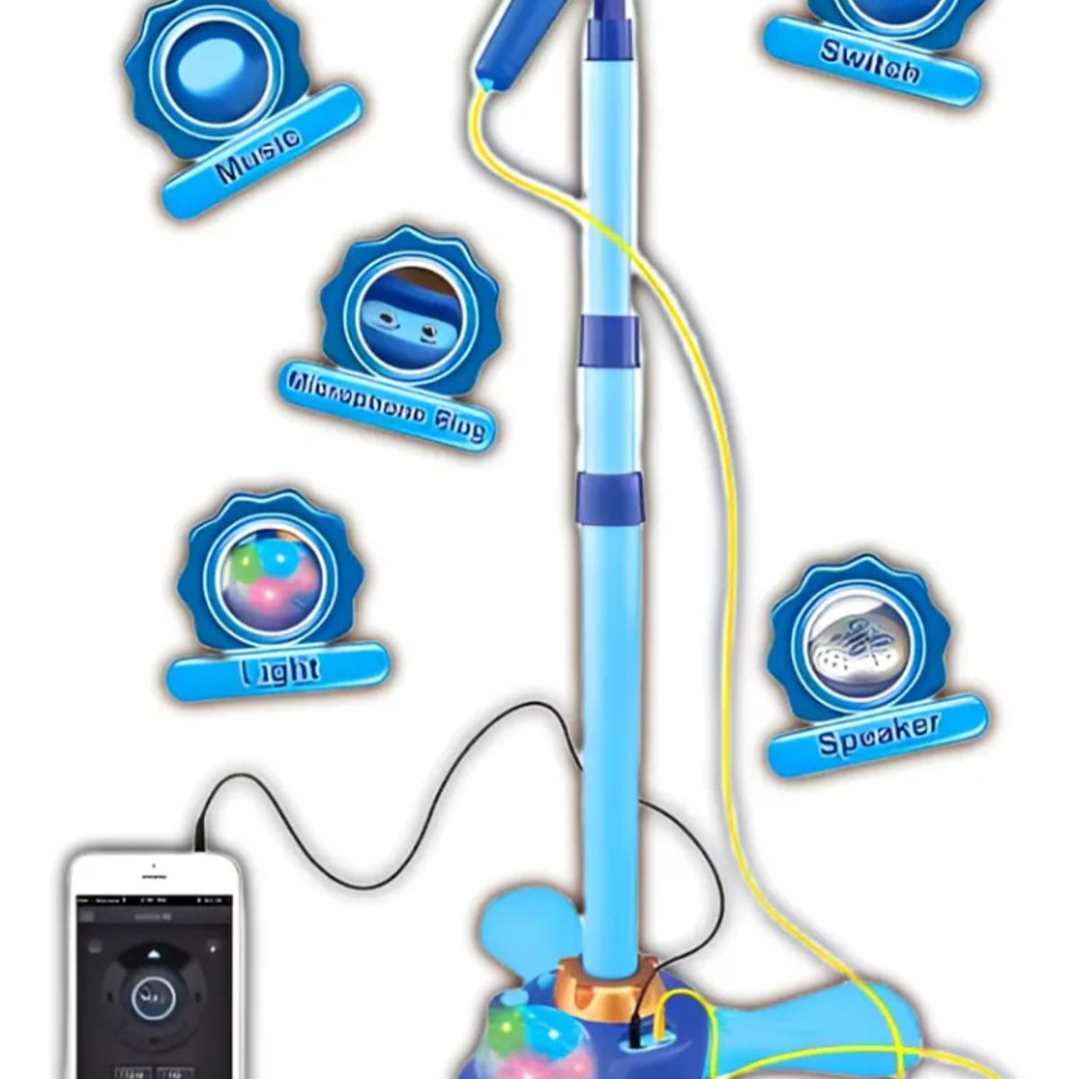 GENERICO - Microfono Pedestal Juguete Mp3 Con Luces Infantil Azul