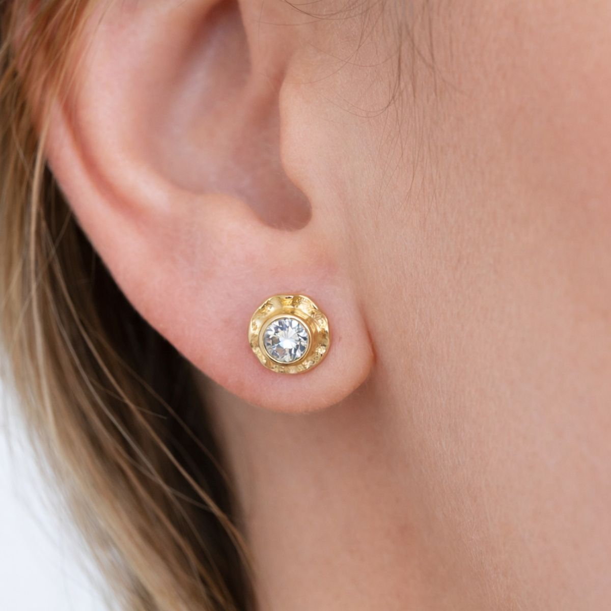JIREH JOYAS - Aros Abridores Chatón Circón 6mm N3 Oro 14K A Presión Niña Mujer Juvenil Primeros Aros