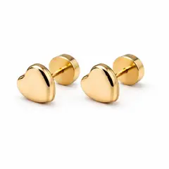 JIREH JOYAS - Aros Corazón Abridores 5x5mm Oro 14K A Presión Bebé Niña Hipoalergénicos