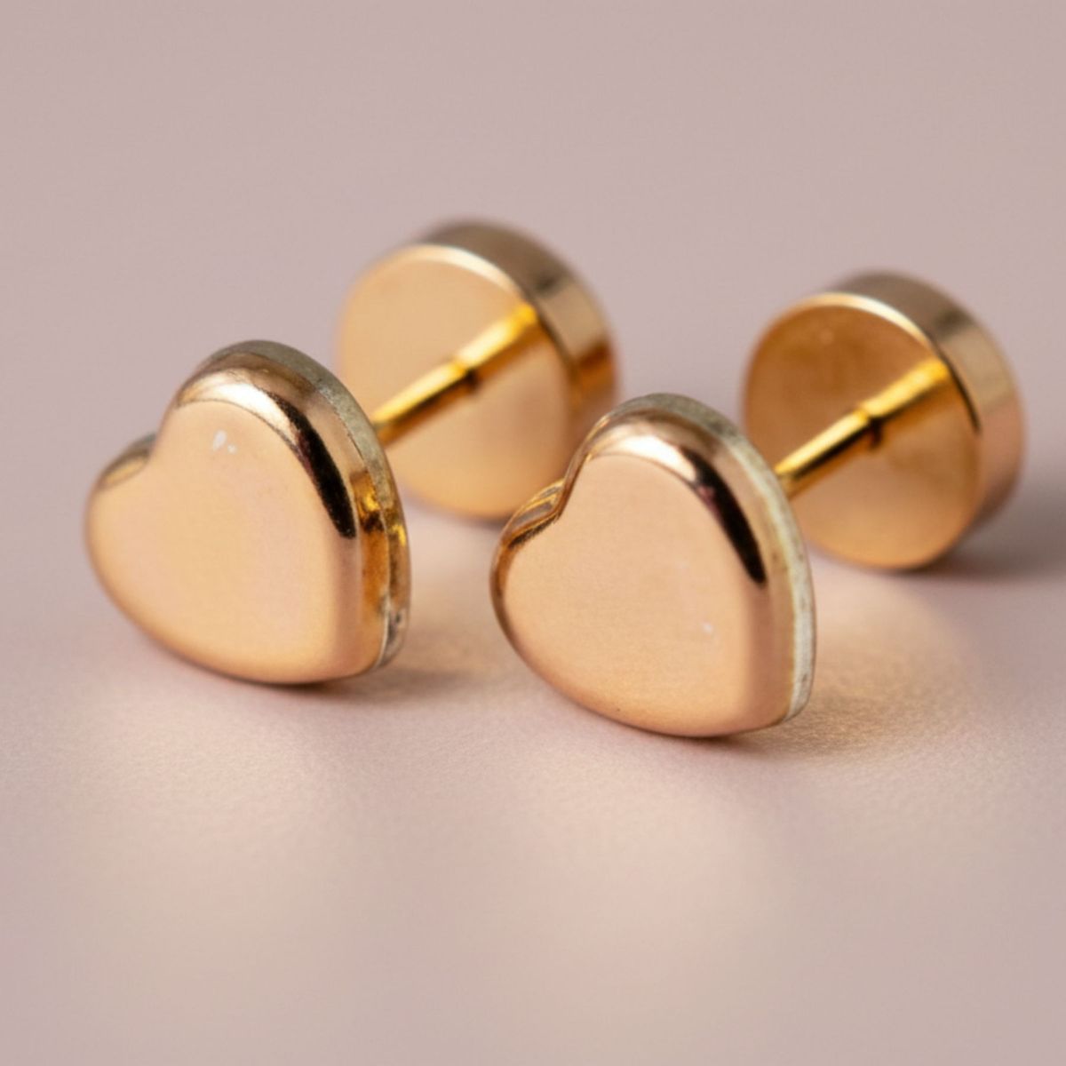 JIREH JOYAS - Aros Corazón Abridores 5x5mm Oro 14K A Presión Bebé Niña Hipoalergénicos