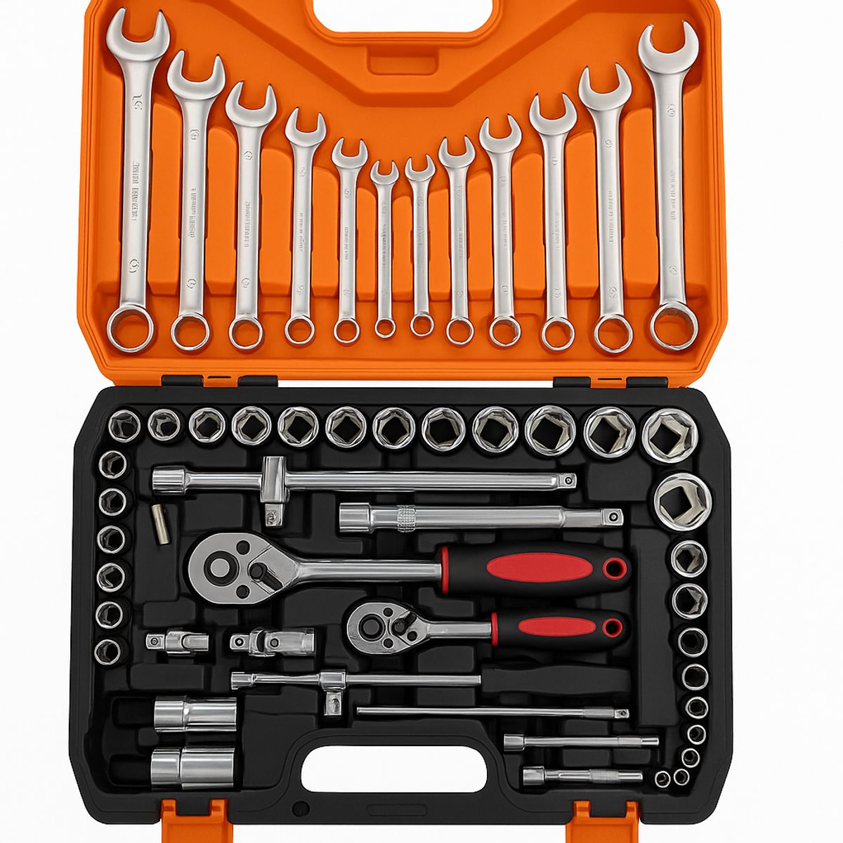 GENERICO - Maletín de Herramientas Completo 61 Piezas – Llaves Combinadas + Dados + Chicharra