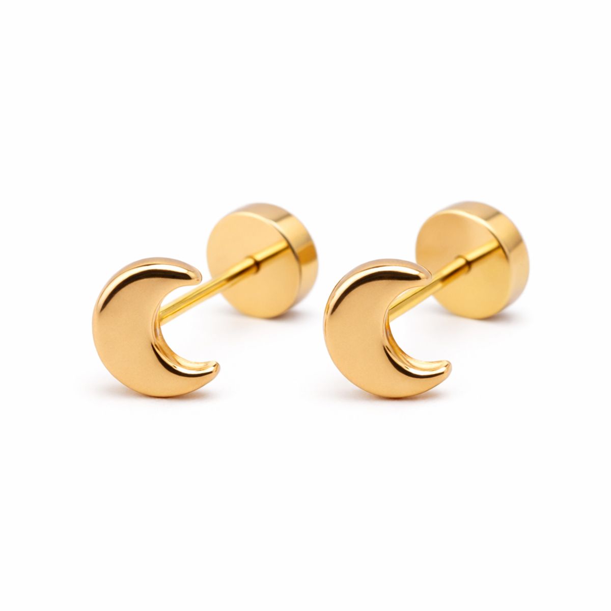 JIREH JOYAS - Aros Abridores Luna 5x3mm Oro 14K A Presión Bebé Niña juvenil Hipoalergénicos