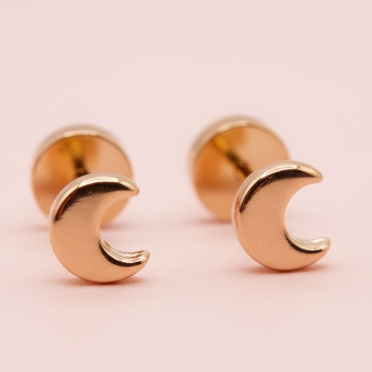 JIREH JOYAS - Aros Abridores Luna 5x3mm Oro 14K A Presión Bebé Niña juvenil Hipoalergénicos