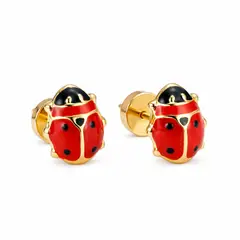 JIREH JOYAS - Aros Abridores China 5x6mm Oro 14K A Presión Bebé Niña Hipoalergénicos