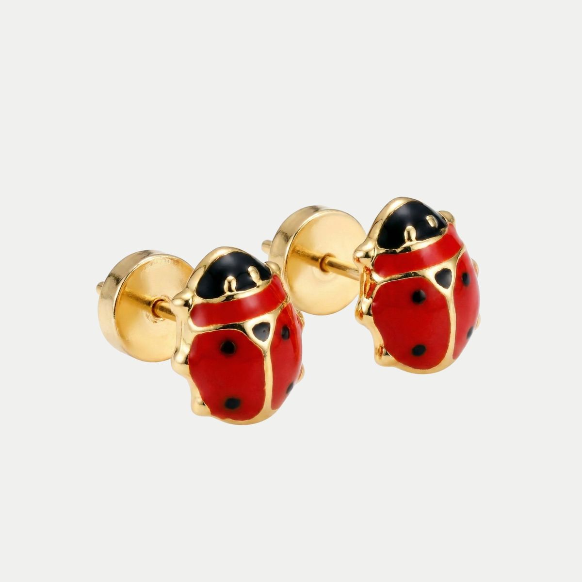JIREH JOYAS - Aros Abridores China 7x9mm Oro 14K A Presión Bebé Niña Hipoalergénicos
