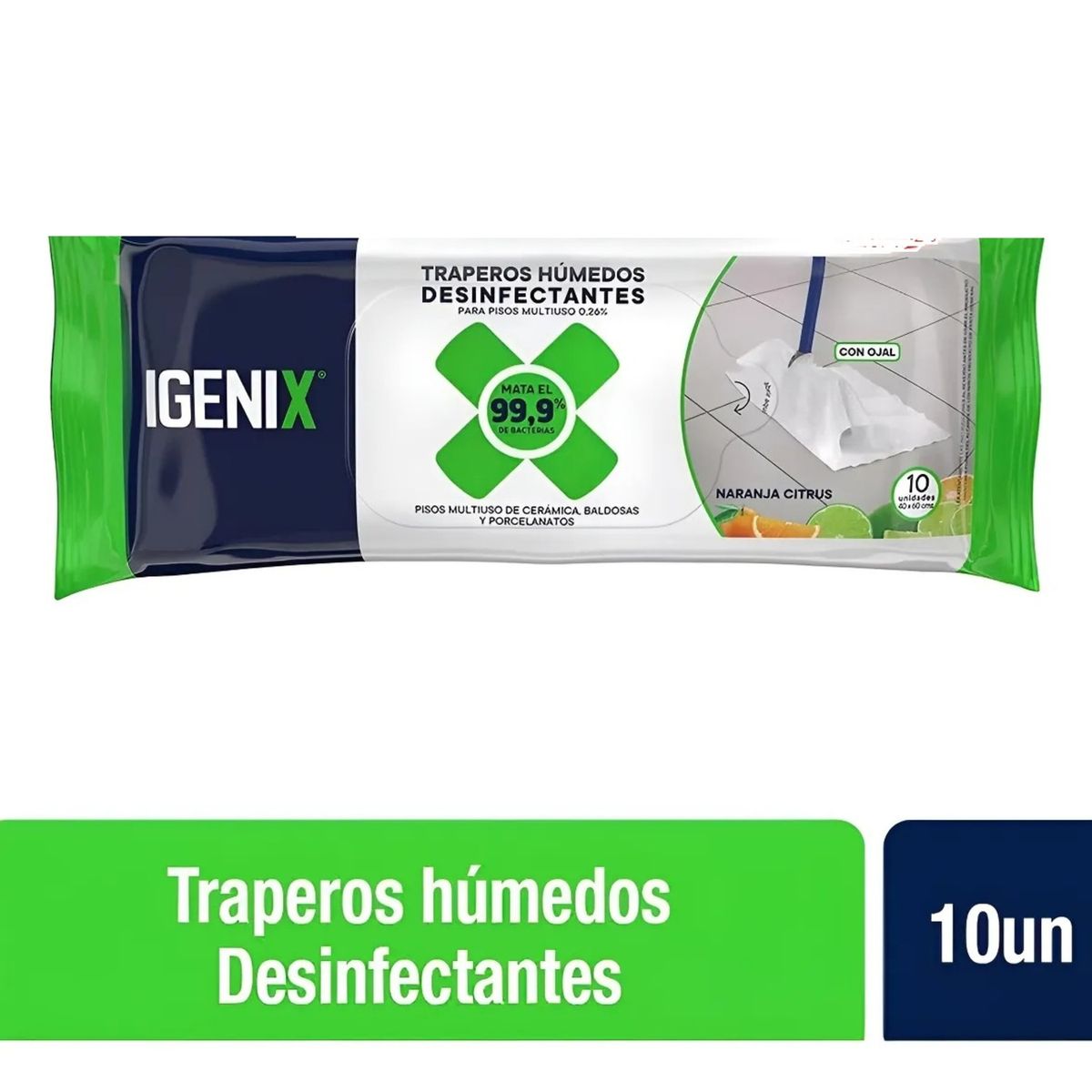 IGENIX - TRAPERO HÚMEDO PISO 10 UND  NARANJA CITRUS  IGENIX