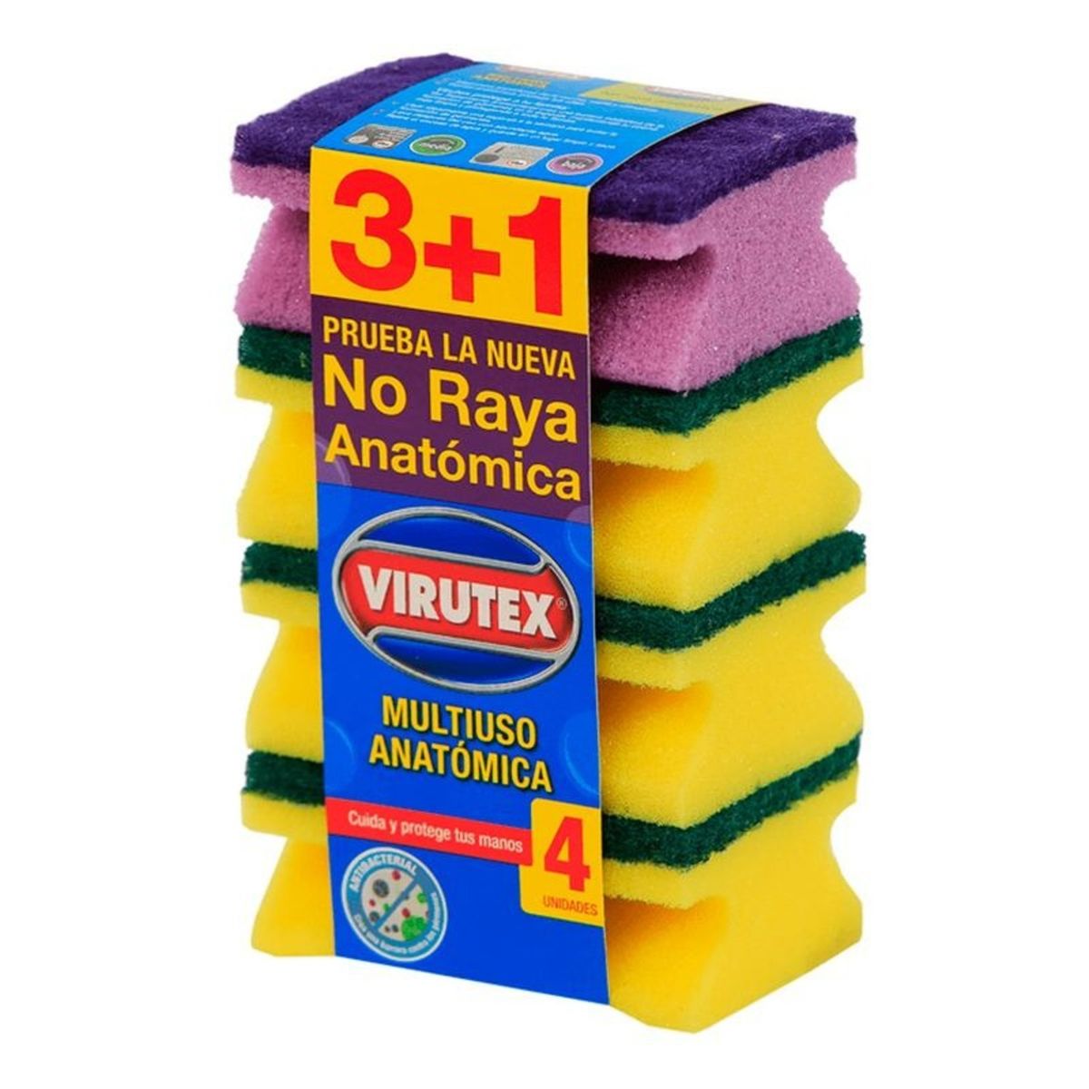 VIRUTEX - PACK X 4 ESPONJA ACANALADAS CLÁSICA 3+1 UND  VIRUTEX