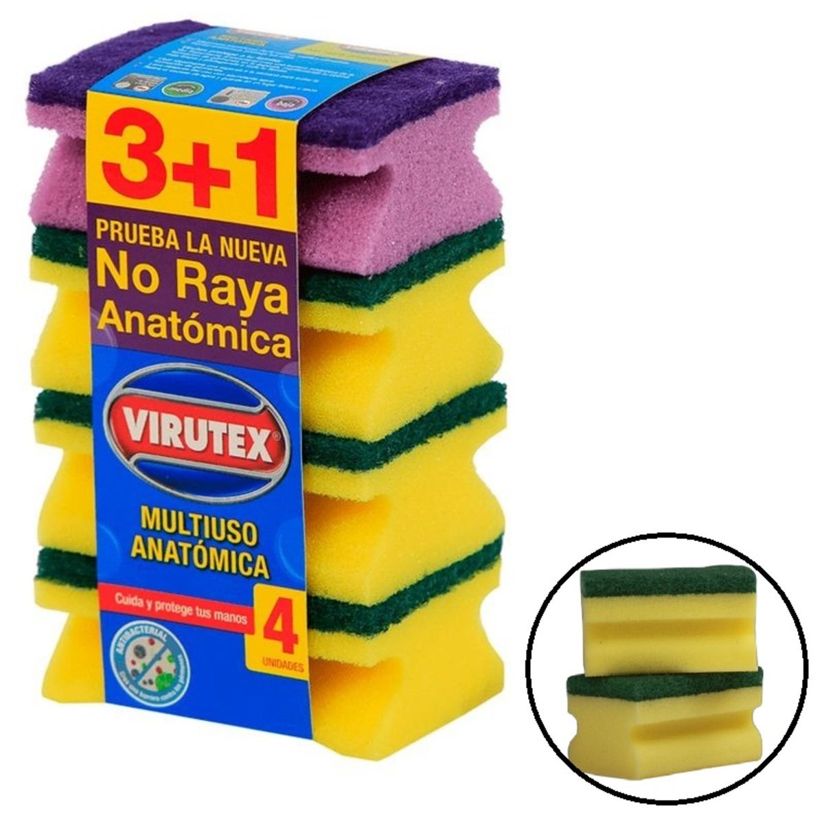VIRUTEX - PACK X 4 ESPONJA ACANALADAS CLÁSICA 3+1 UND  VIRUTEX
