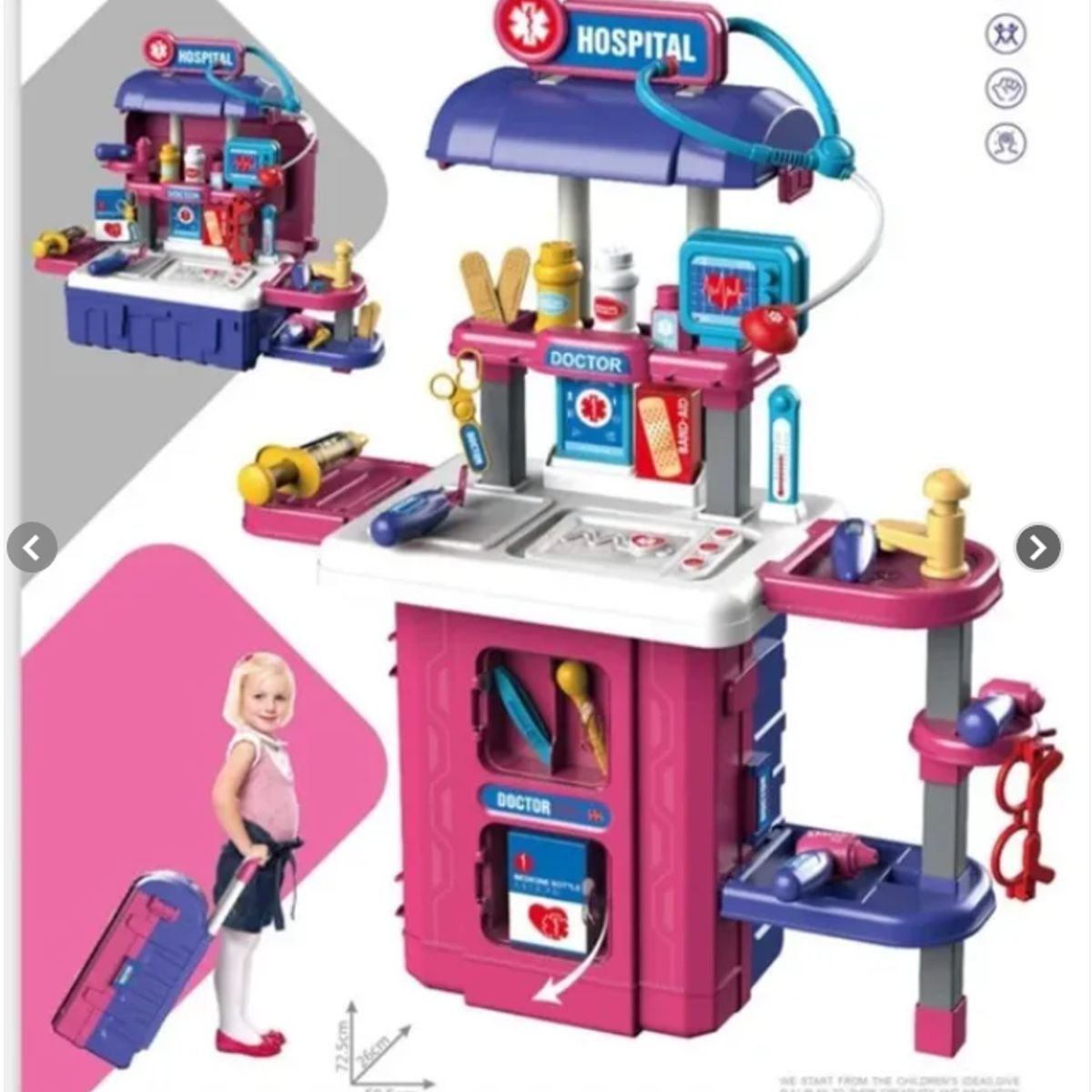 GENERICO - Juguete Maleta Hospital Móvil Para Doctores 3 En 1 Rosado