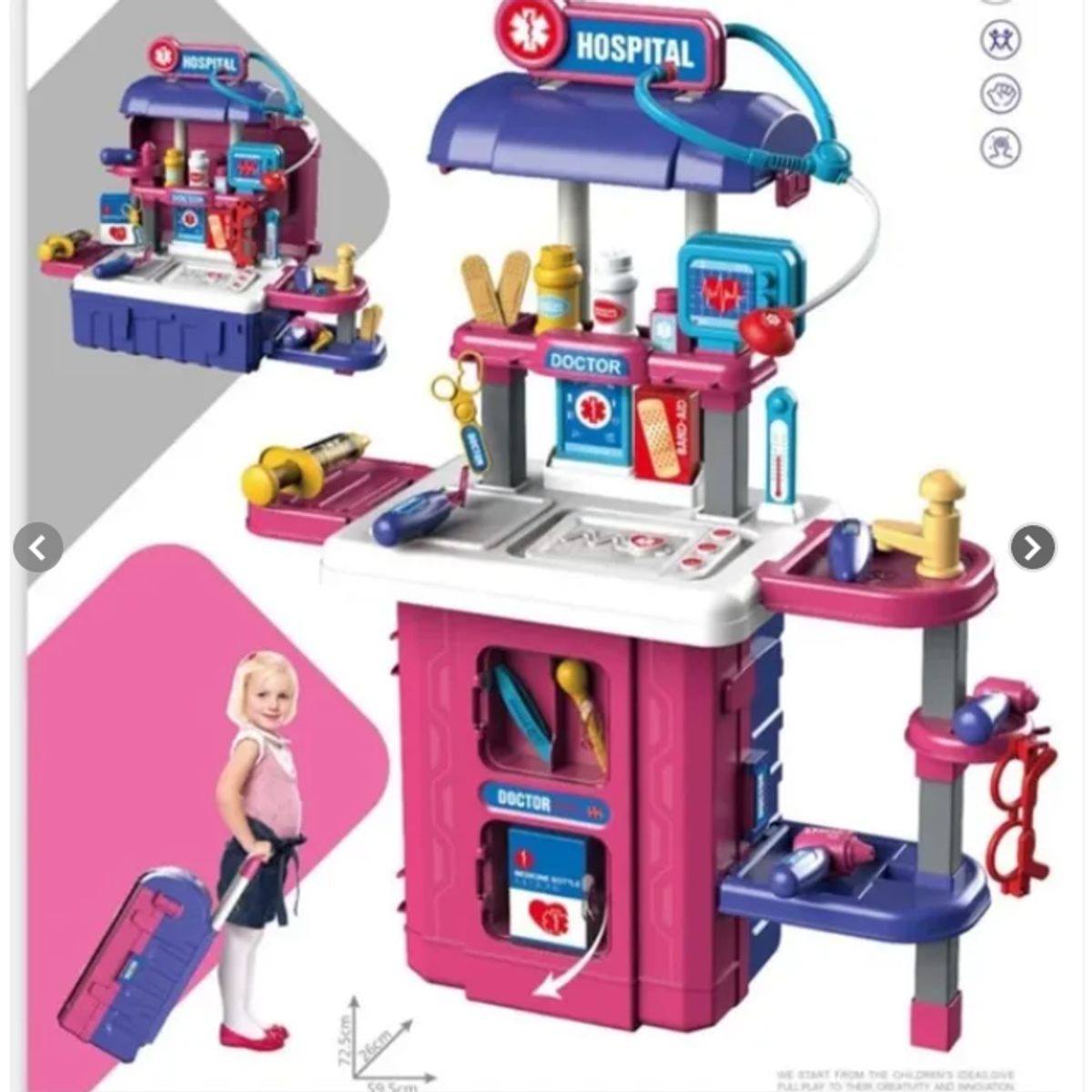 GENERICO - Juguete Maleta Hospital Móvil Para Doctores 3 En 1 Rosado