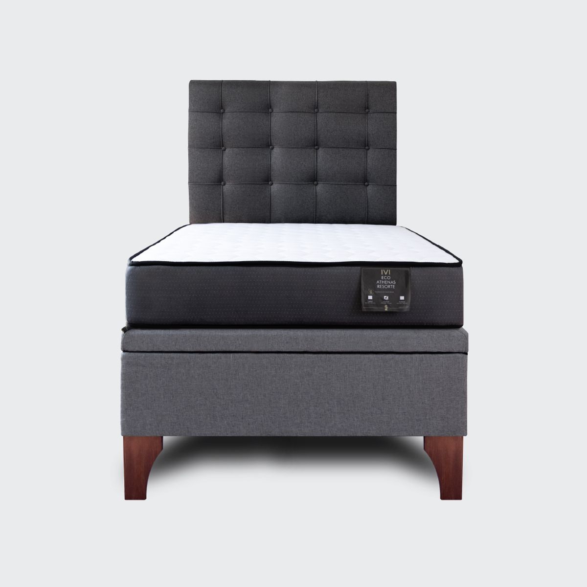 GENERICO - Cama Baúl 1 Plaza Europea Athenas Apertura Horizontal con Respaldo Button Gris