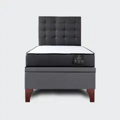 GENERICO - Cama Baúl 1 Plaza Europea Athenas Apertura Horizontal con Respaldo Button Gris