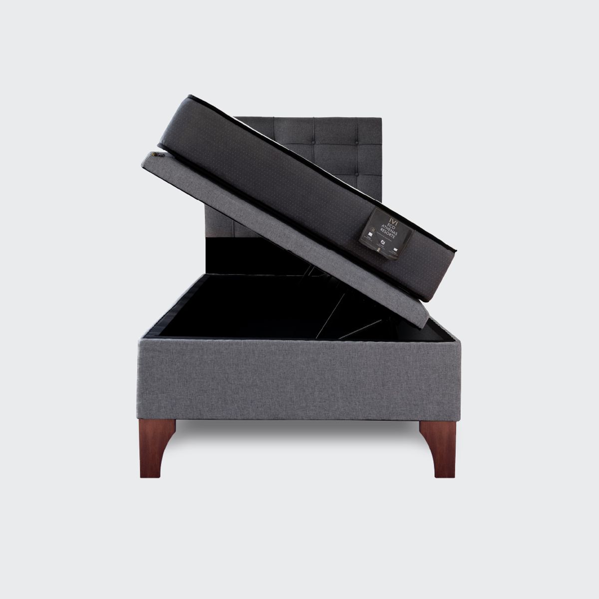 GENERICO - Cama Baúl 1 Plaza Europea Athenas Apertura Horizontal con Respaldo Button Gris