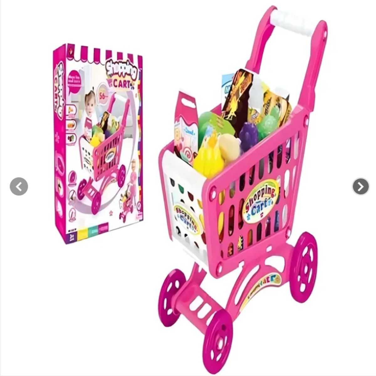 GENERICO - Carrito Supermercado Para Niños 56 Piezas Rosado Accesorios