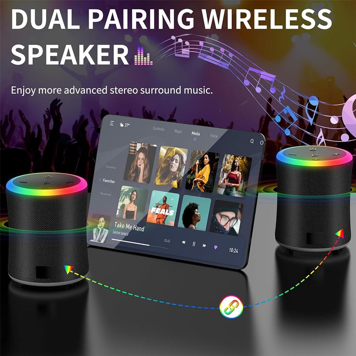 BLUEDREAMER - Parlante Bluetooth Portatil con Emparejamiento Estéreo PX7 RGB