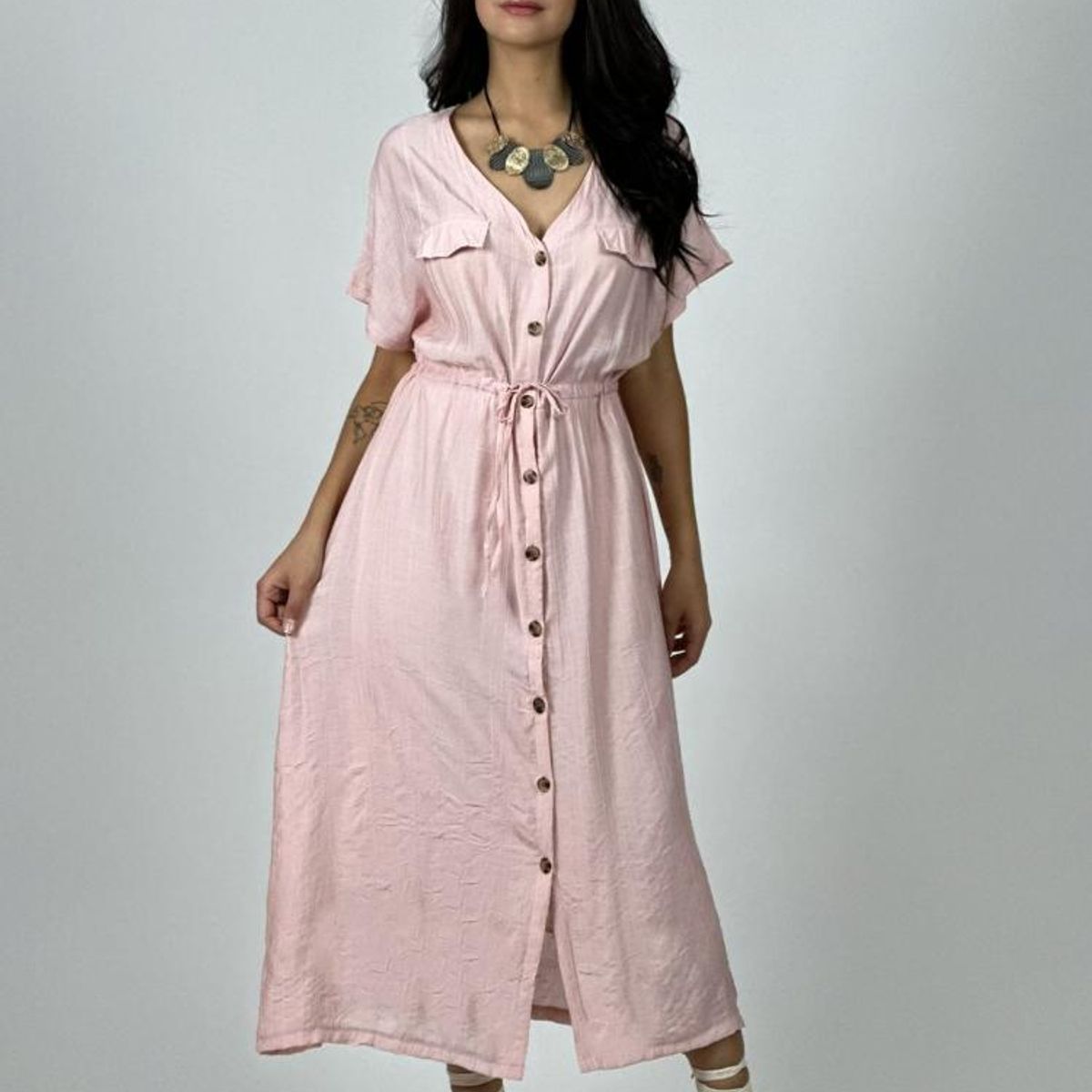 ENIGMATICA BOUTIQUE - Vestido Abotonado Ajustado en la Cintura