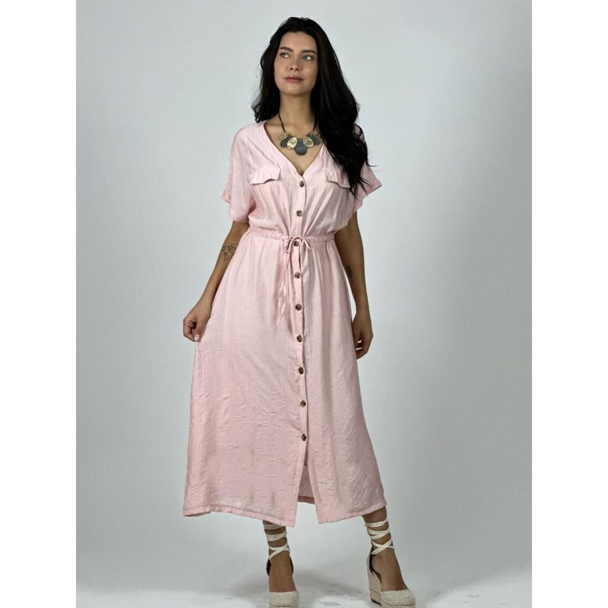ENIGMATICA BOUTIQUE - Vestido Abotonado Ajustado en la Cintura