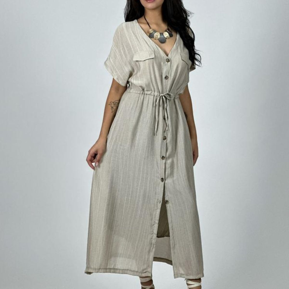 ENIGMATICA BOUTIQUE - Vestido Abotonado Ajustado en la Cintura