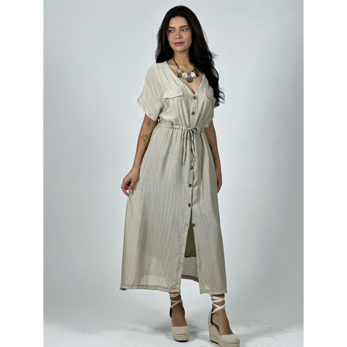 ENIGMATICA BOUTIQUE - Vestido Abotonado Ajustado en la Cintura